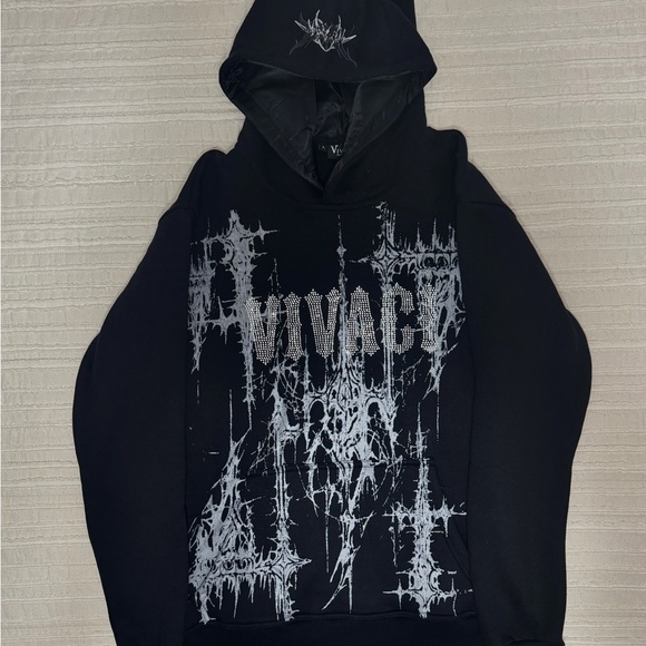 Large Black Rhinestone Satin Lined Unisex Hoodie for Curly Hair - Picture 3 of 4